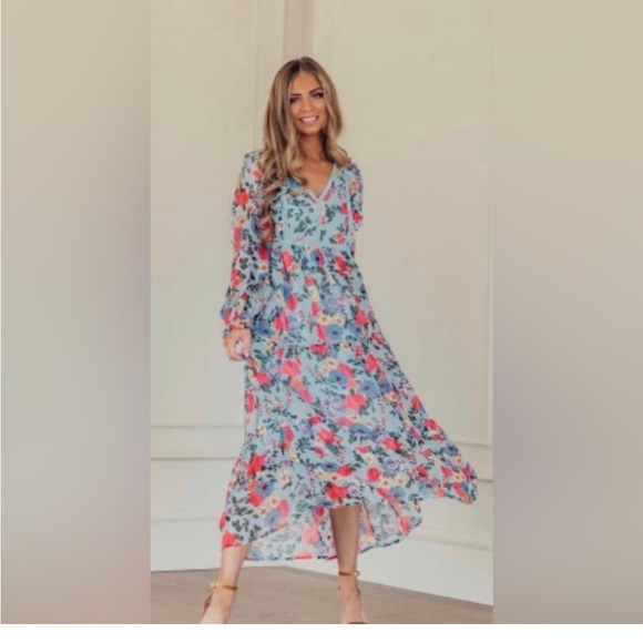 JessaKae Dresses & Skirts - Jessa Kae In bloom bell sleeves sheer floral tired maxi dress L
